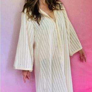 Vintage 1970s Natural Muslin Tunic Kaftan Dress size M/L